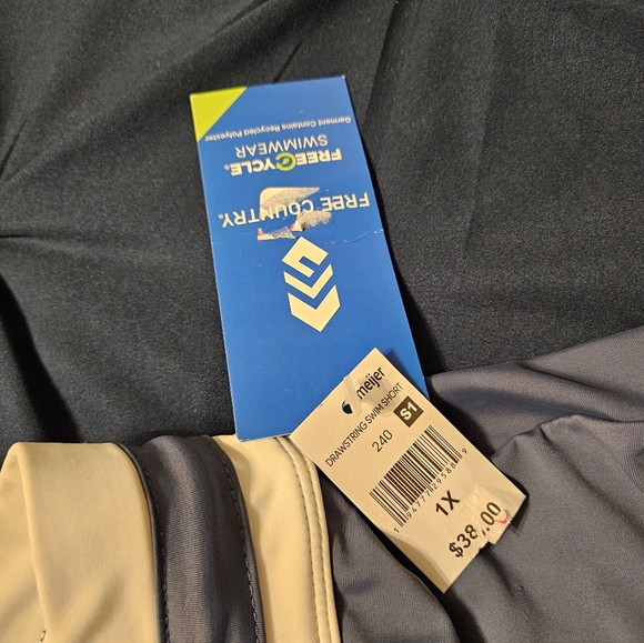 Free Country Drawstring Swim Shorts Blue | 1X Plus Size  16W/18W - Picture 7 of 7